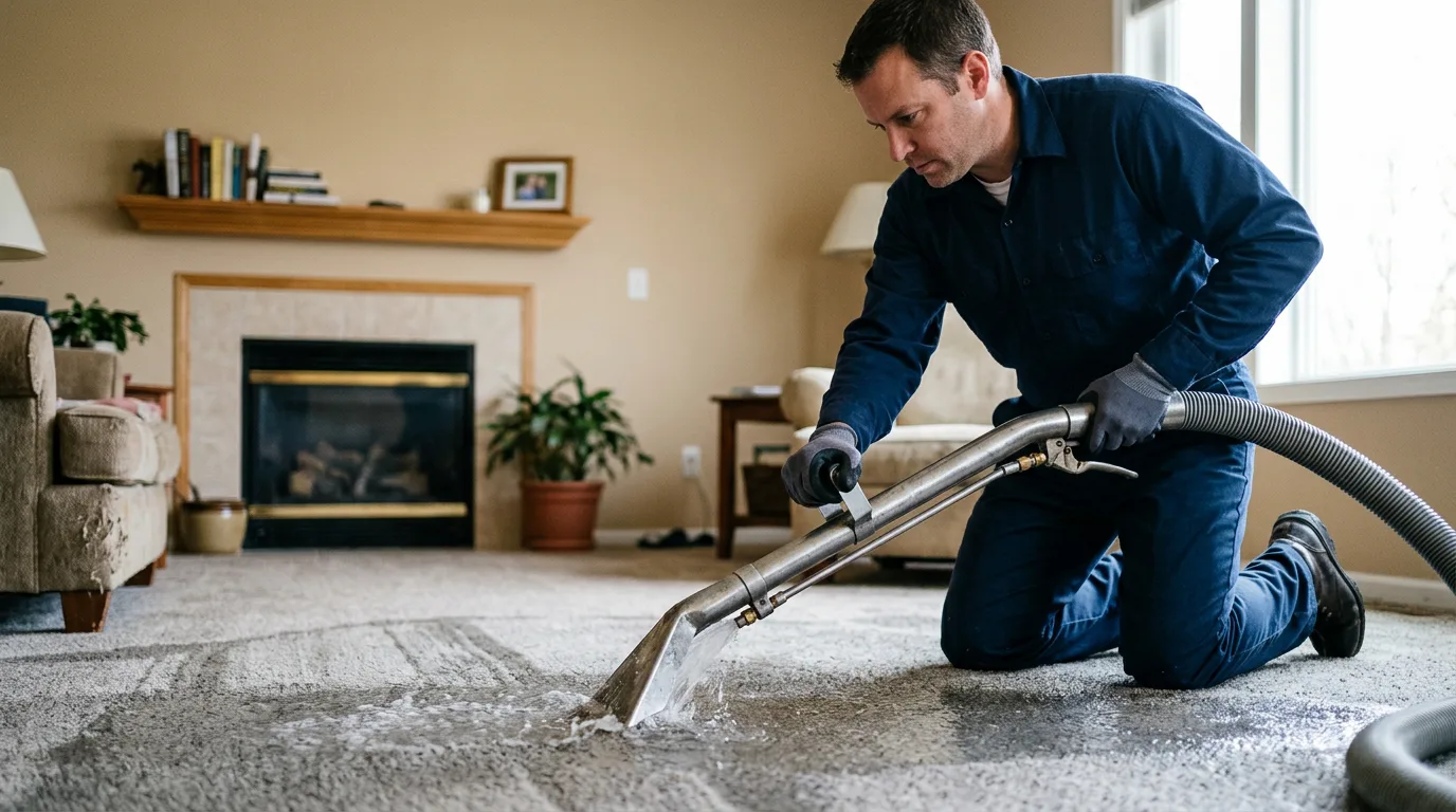 Water damage restoration technician working near Suffield, CT